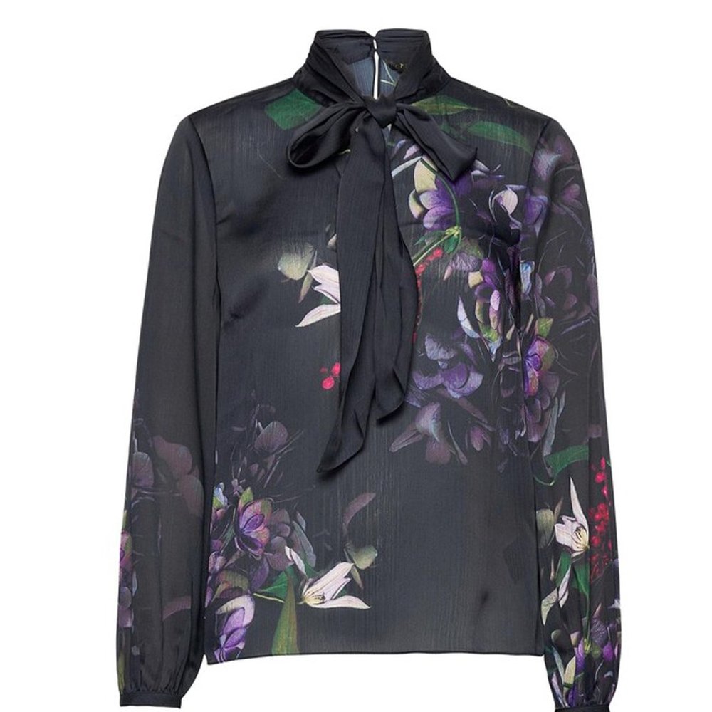 Ted Baker Dark Blue Kalinna Tie Neck Blouse Size 2 (US 6)